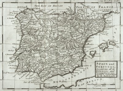 Kaart van Spanje en Portugal, 1731 door Hermann Moll